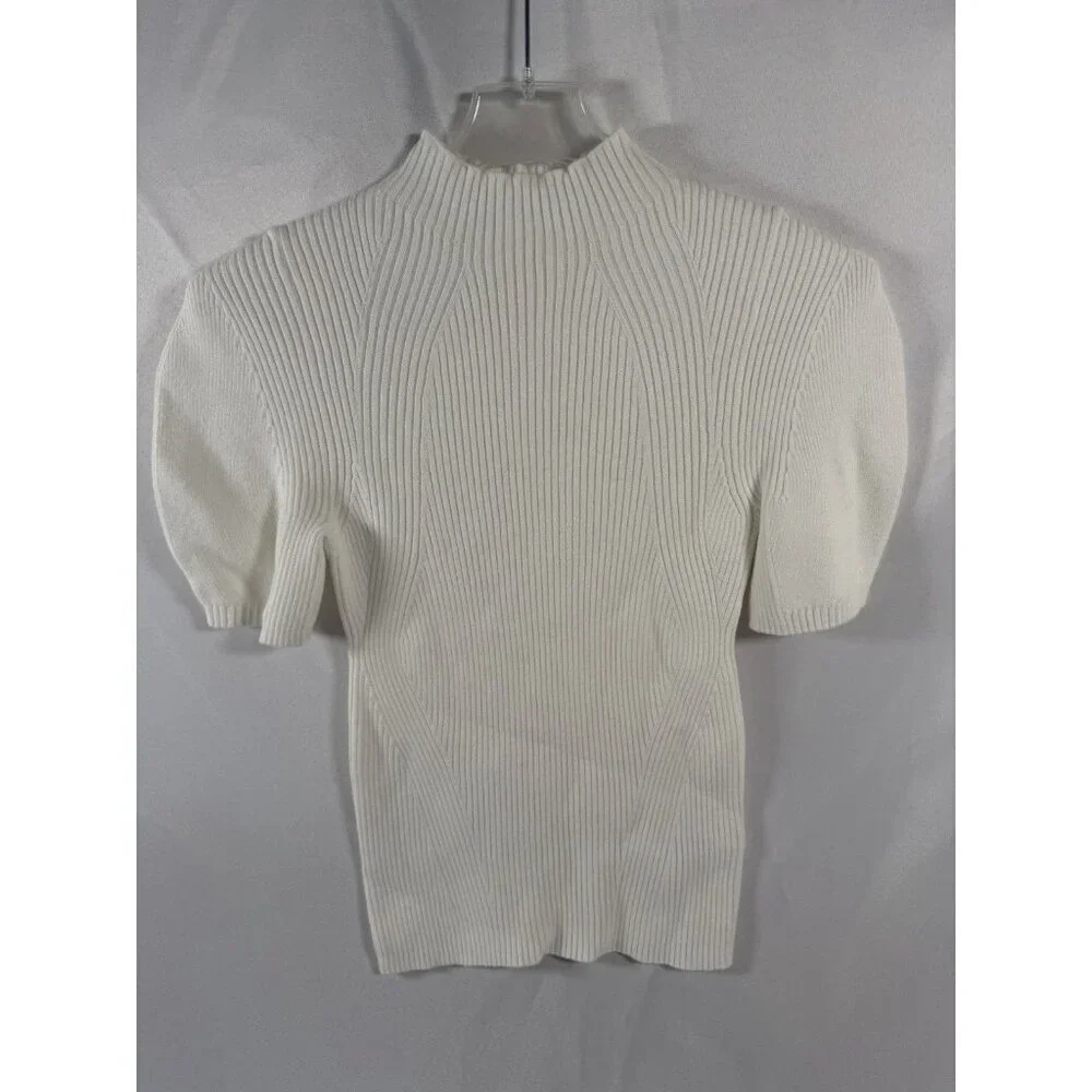 Maeve By Anthropologie Annette Short-Sleeve Mock Neck Puff-Sleeve Sweater Medium